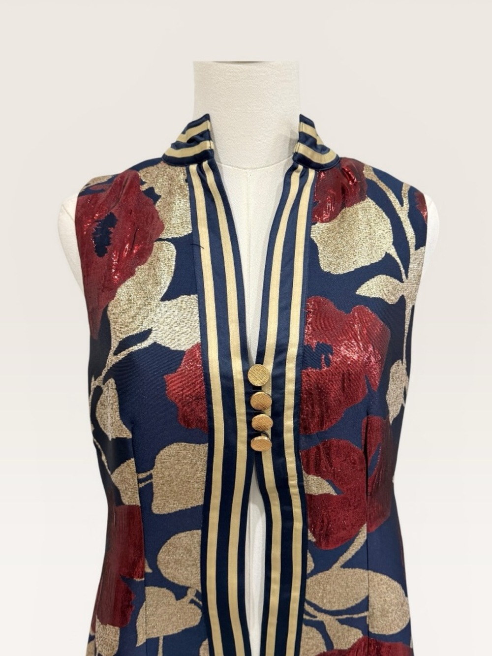 FRANCES VALENTINE Susie Metallic Floral Sleeveless A-Line Maxi Jacket Size 6 NWT - Picture 3 of 16